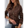 Kadın Uzun Kollu Ribanalı önden Fermuarlı Deri Ceket