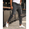 Erkek Koyu Gri Yırtık Detaylı Boyfriend Jean 