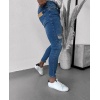 Erkek Mavi Yıkama Detaylı Skinny Jean