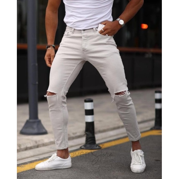 Erkek Taş Yırtık Detaylı Skinny Jean