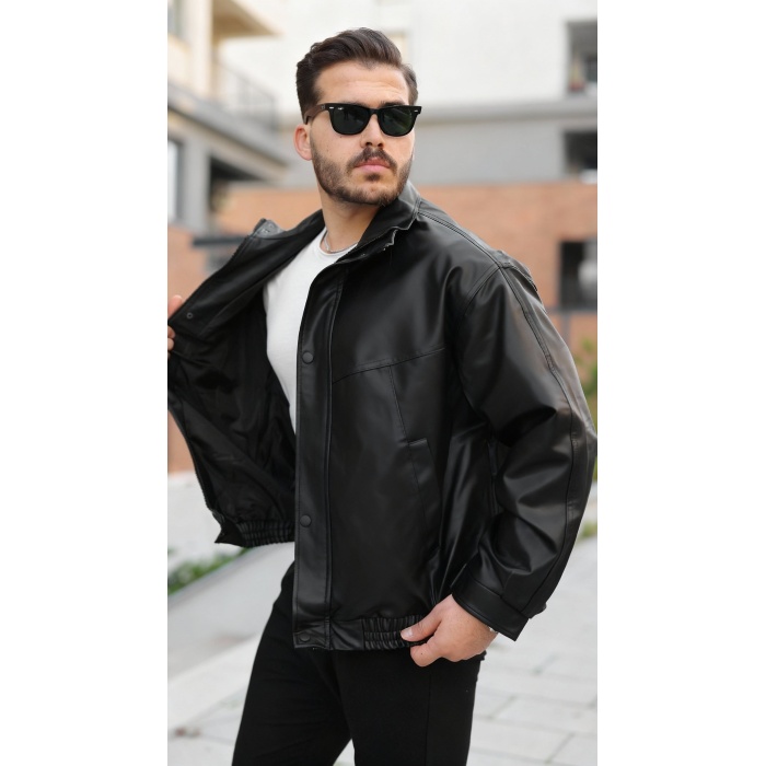 Erkek Içi Astarlı Oversize Deri Ceket