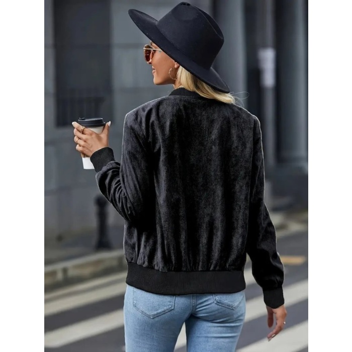 Kadın Uzun Kollu önden Fermuarlı Süet Ceket