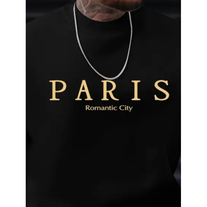 Erkek Uzun Kollu Bisiklet Yaka Paris Yazılı Iki Iplik Sweat