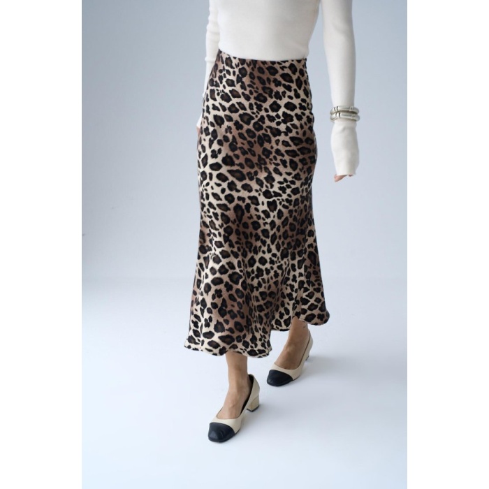 Midi Saten Etek - Leopar