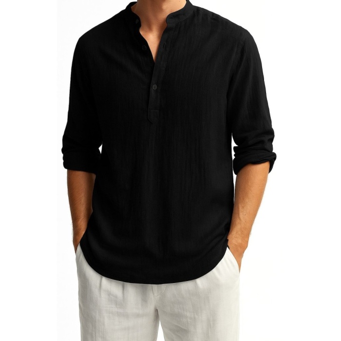 Erkek Uzun Kollu Hakim Yaka Düğmeli Erkek Müslim Gömlek