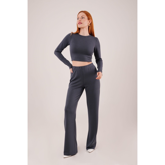 Fitilli Bluz Ve Pantolon Antrasit İkili Takım