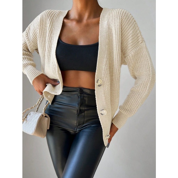 Kadın Uzun Kollu Düğme Detay Triko Bluz