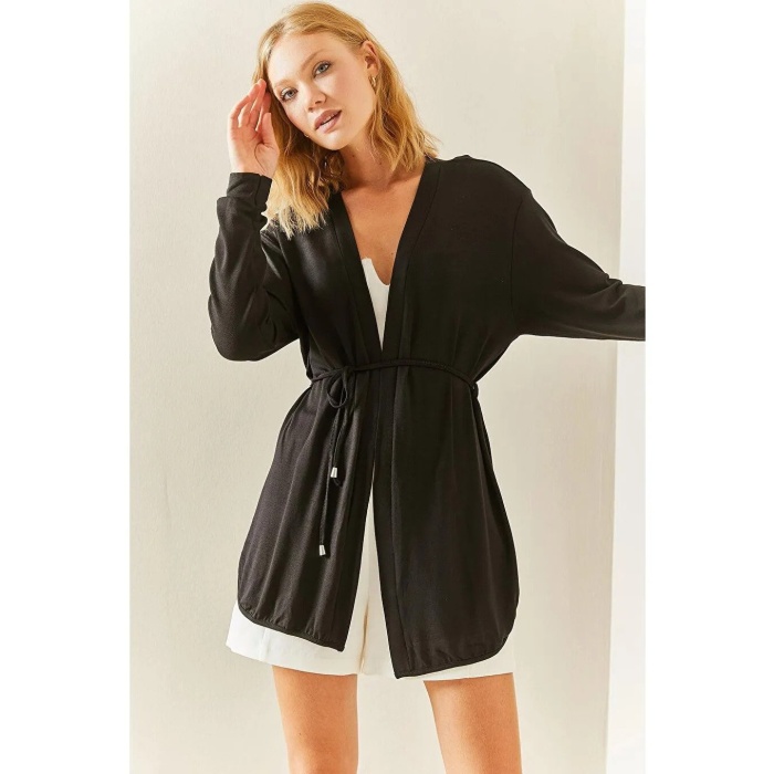 Kadın Uzun Kollu Bağcık Detay Hırka