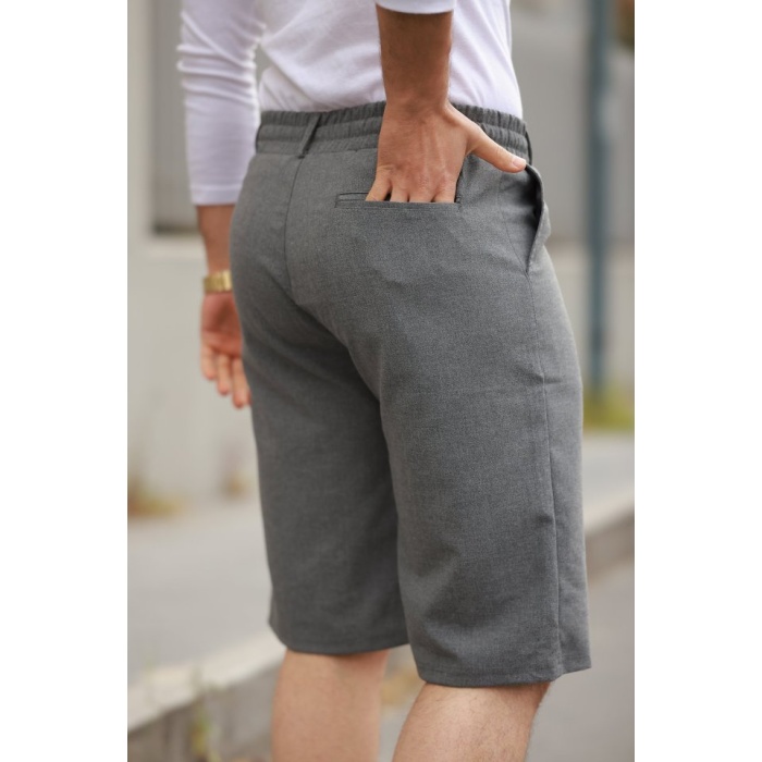 Erkek Beli Bağcıklı Ve Düğmeli Bezayağı Kumaş şort