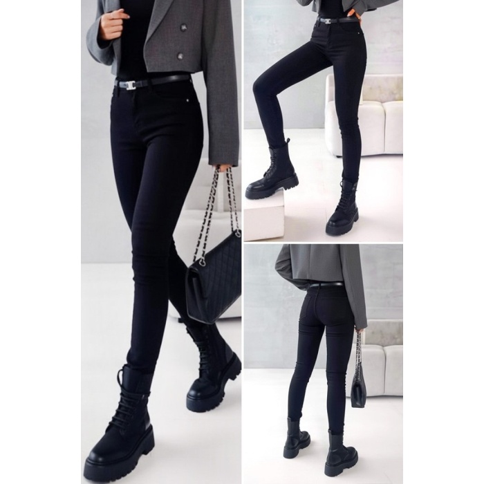 Kadın Yüksek Bel Cepli Kemersiz Kot Pantolon