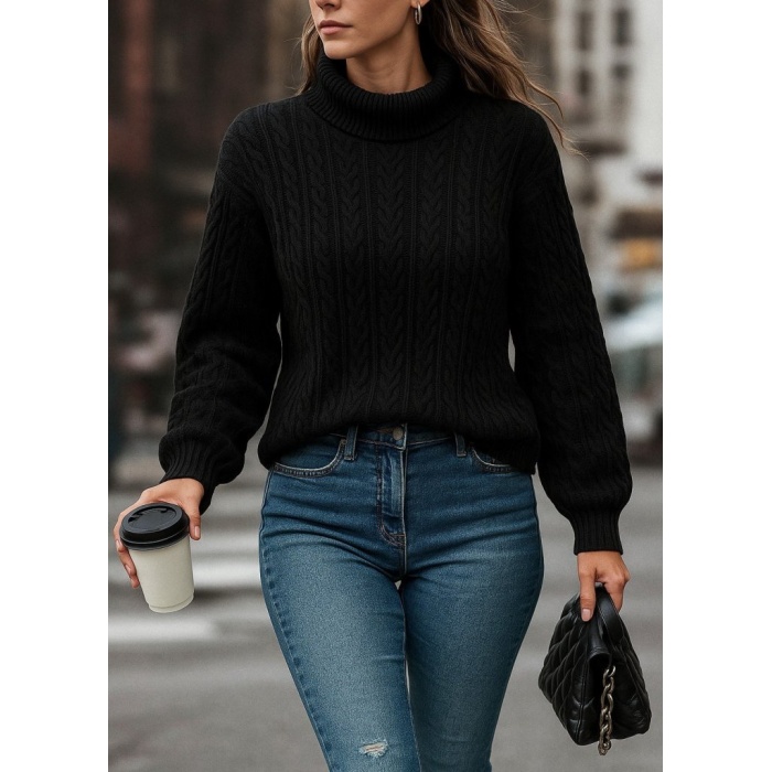 Uzun Kollu Yarı Balıkçı Yaka Triko Bluz