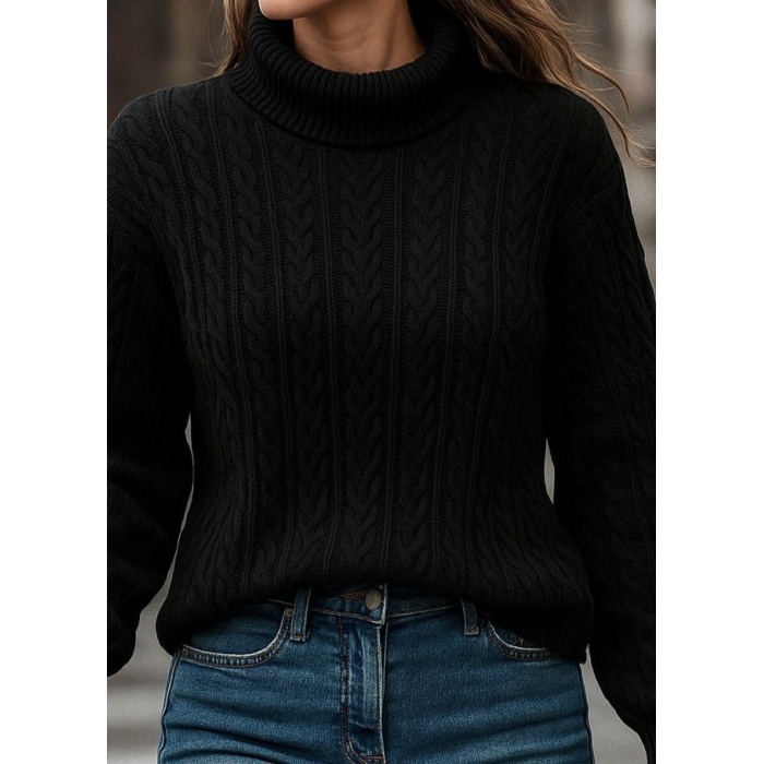 Uzun Kollu Yarı Balıkçı Yaka Triko Bluz