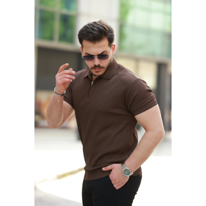 Erkek Fermuarlı Yakalı Kısa Kollu Tshirt