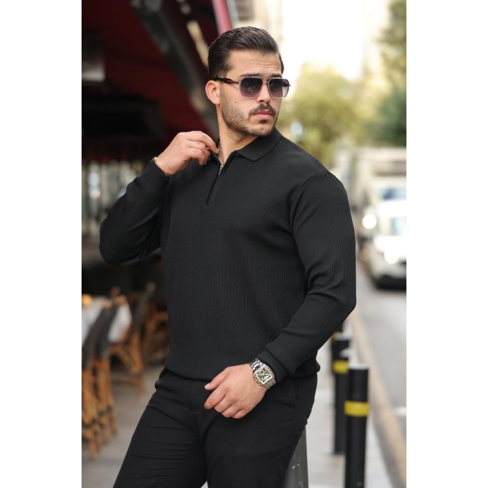 Erkek Selanik örme Yakalı Uzun Kollu Triko