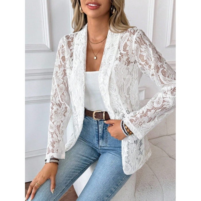 Kadın Uzun Kollu Yakalı önü Açık Dantelli Ceket