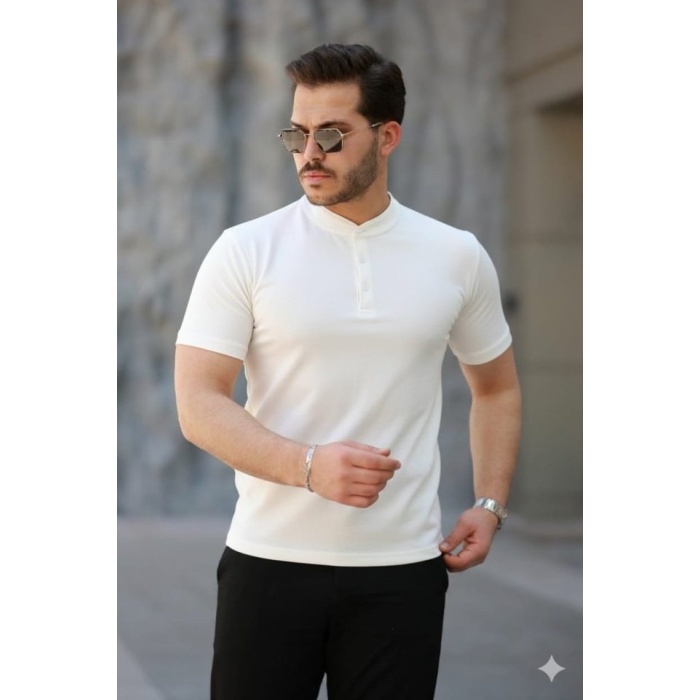 Erkek Kısa Kollu Hakim Yaka önü Düğmeli Viskon Tişört