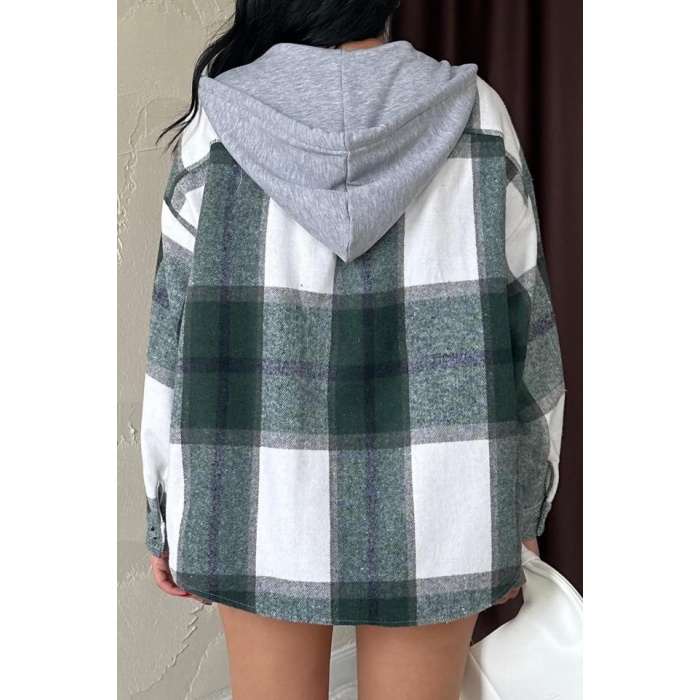 Zümrüt Kapüşonlu Oduncu Gömlek