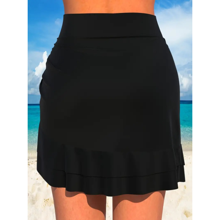 Kadın Yüksek Bel Yandan Büzgülü Fırfırlı Kısa Sandy Etek