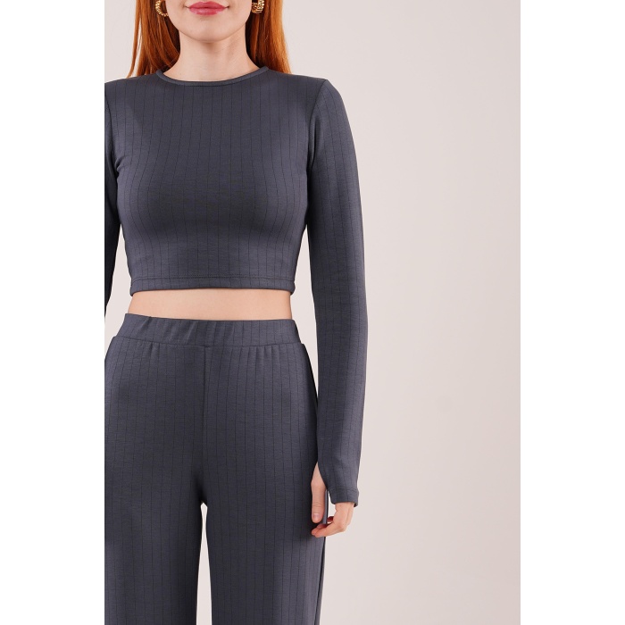 Fitilli Bluz Ve Pantolon Antrasit İkili Takım