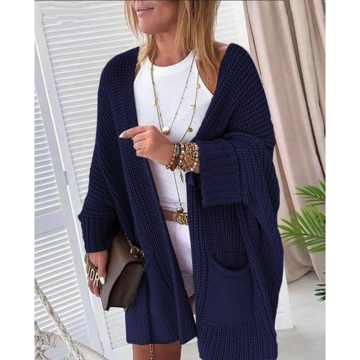 Oversize Kalıp Cepli Salaş Triko Hırka Laci