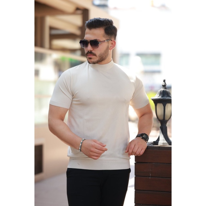 Erkek Yarım Balıkçı Yaka Kısa Kollu Tişört