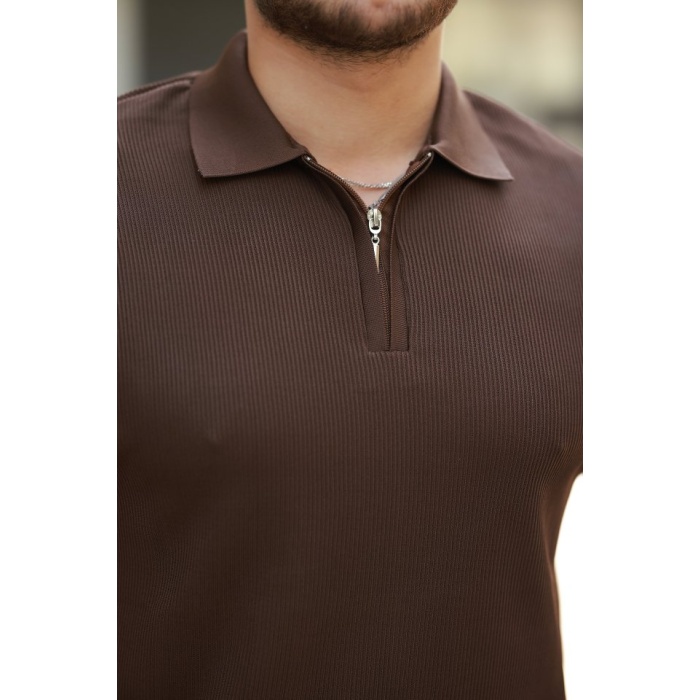 Erkek Fermuarlı Yakalı Kısa Kollu Tshirt