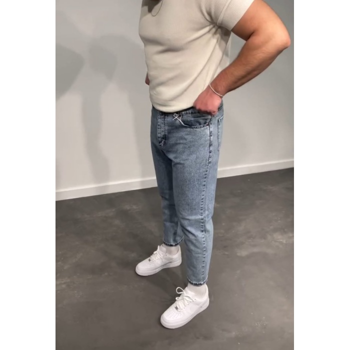 Erkek Kar Yıkamalı Buz Mavi Mom Jean