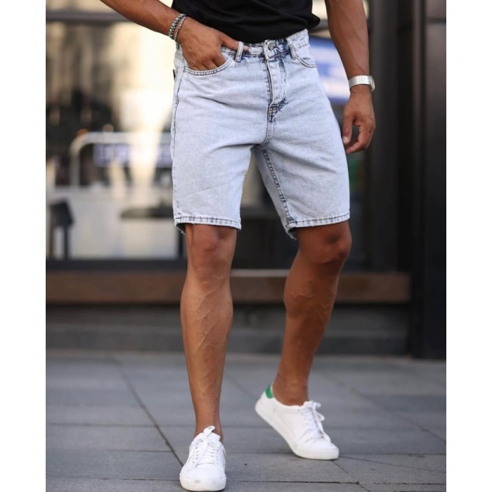 Erkek Buz Mavi Kar Yıkama Şort