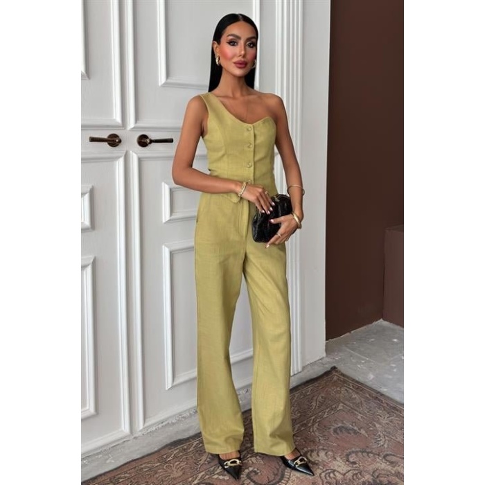 Tek Omuz Büstiyer Plazzo Pantolon Viscon Takım 10159