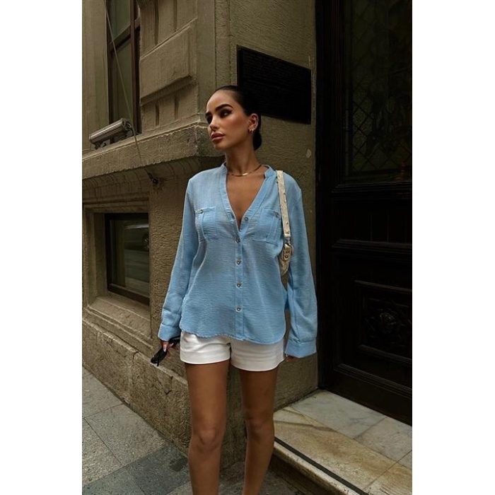 Poulina Flamlı Keten Gömlek 3257-08