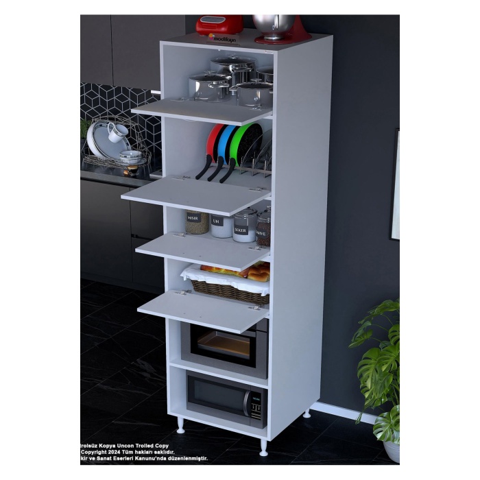 Silva Silva 4 Kapak 59,6 x 226,4 x 56 cm 6 Derin Göz Raf Mini Mikrodalga Fırın Dolabı Mutfak Dolabı