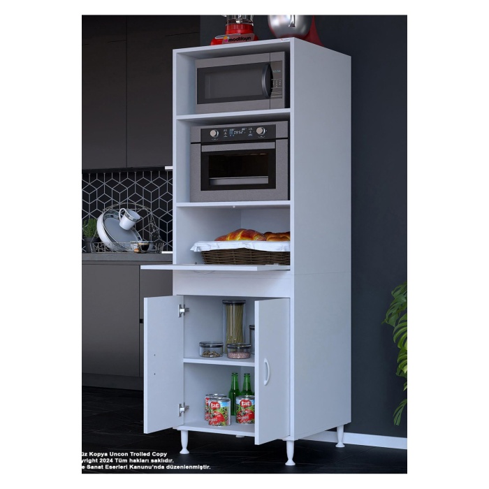 Elit Silva 2 Kapaklı 59,6 x 192,2 x 56 cm Mini Fırın Mikrodalga Dolabı Çok Amaçlı Mutfak Dolabı