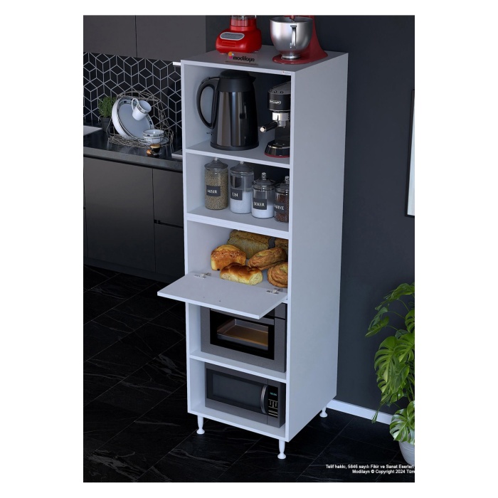 Silva Loya 1 Kapaklı 59,6 x 194,6 x 56 cm Mini Fırın Mikrodalga Dolabı Çok Amaçlı Mutfak Dolabı