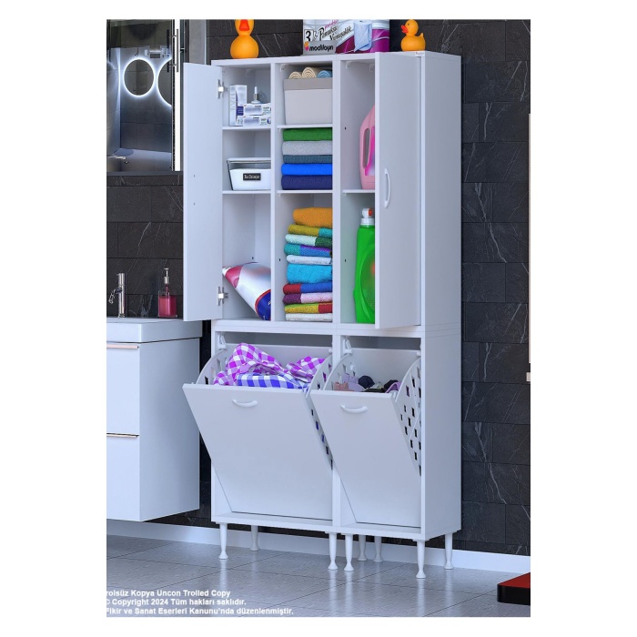 90 x 160 x 32 cm Banyo Dolabı Kirli Çamaşır Dolabı Sepetli Dolap