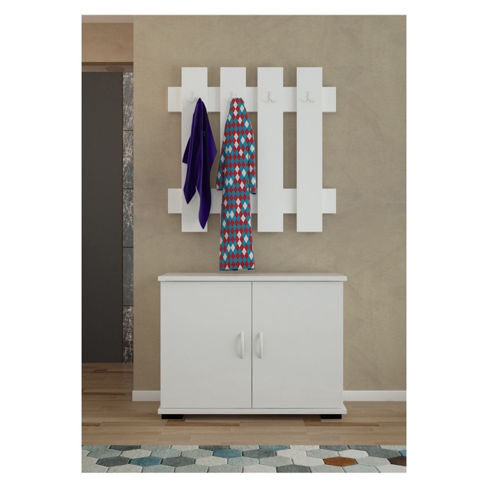 2 Kapılı Ayakkabılık Dolabı 4 Askılıklı Portmanto Vestiyer