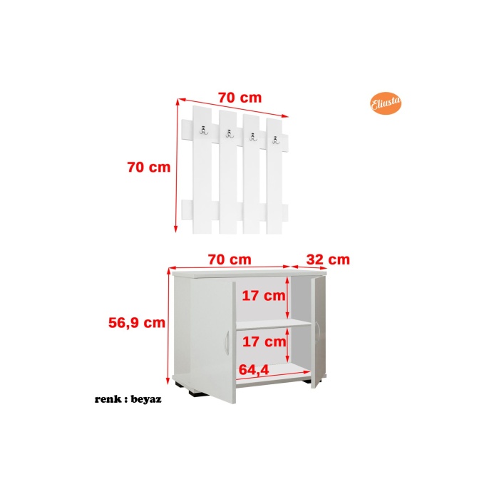 2 Kapılı Ayakkabılık Dolabı 4 Askılıklı Portmanto Vestiyer