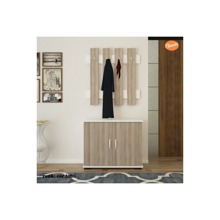 İki Kapaklı Ayakkabılık 4 Askılıklı Portmanto Vestiyer