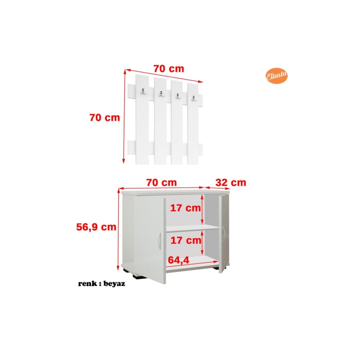 2 Kapaklı Dolaplı 4 Askılıklı Portmanto Vestiyer