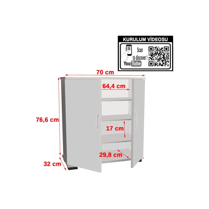 2 Kapaklı 4 Raflı Ayakkabılık
