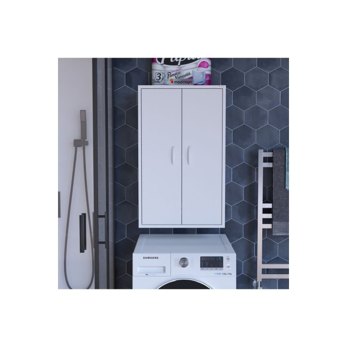 NEWYORK 54 x 88,4 x 32,5 cm İki Kapaklı İki Gözlü Makine Üstü, Çamaşır Makine Üstü Dolabı