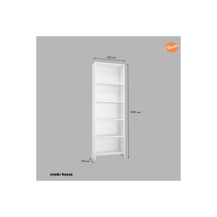 Ard204 55x169x20 cm lik Beş Raflı Kitaplık Kütüphane
