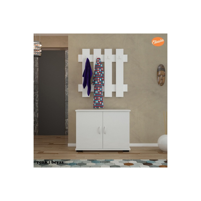 70x70 cm Askılık Ayakkabılık Antre Dolabı Çok Amaçlı Dolap Portmanto Ayakkabılık-BEYAZ