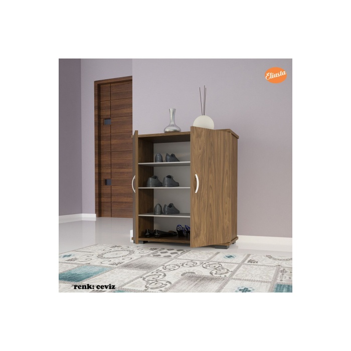 EU-112 Ayakkabılık Çok Amaçlı Dolap Antre Ayakkabılık 4 raflı Ayakkabı Dolabı - CEVİZ
