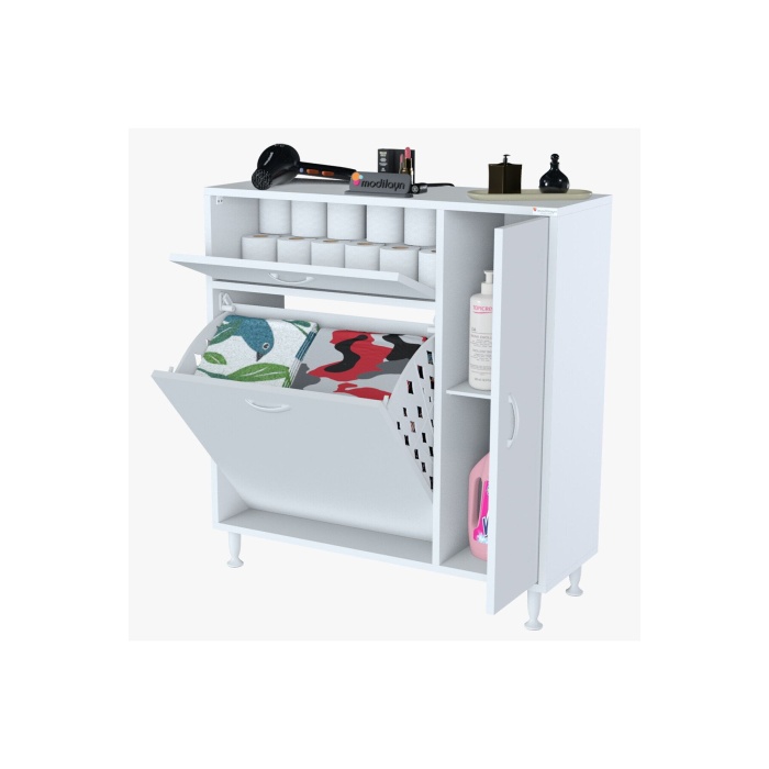 90 x 97 x 32 cm YENİCE Kirli Çamaşır Sepetli Dolap Çok Amaçlı Banyo Dolabı Mutfak Dolabı