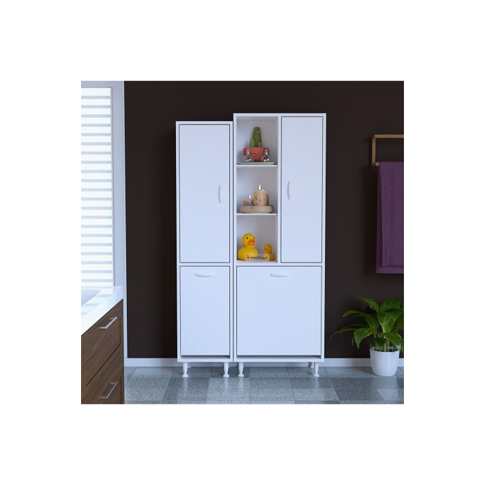 Alaçatı Inci 90x160x32 3 Kapaklı 2 Sepetli Banyo Dolabı Kirli Çamaşır Dolabı Mutfak Dolabı