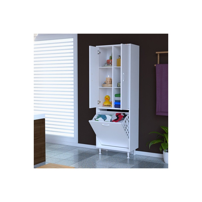 55x165x30 Cm Ard-133 Sepetli 2 Kapaklı Çok Amaçlı Mutfak Dolabı Banyo Dolabı Oyuncak Dolabı