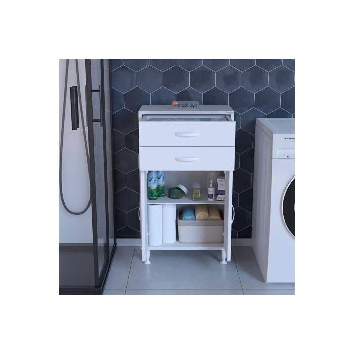 MODİLAYN 54 x 95,1 x 32 cm 2 Kapaklı 2 Çekmeceli 2 Bölmeli Çok Amaçlı Dolap Banyo Dolabı Ofis Dolabı