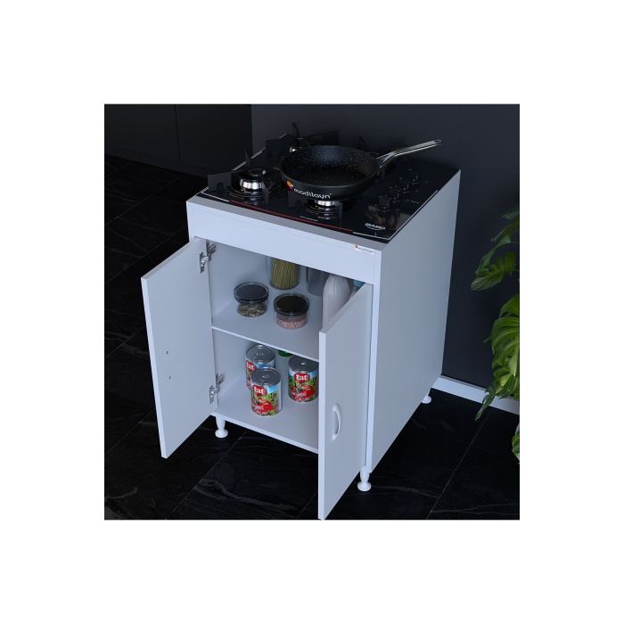 Elit 59,6 X 85 X 56 Cm Gömme Ankastre Ocak Ve Çift Raflı Mutfak Dolabı