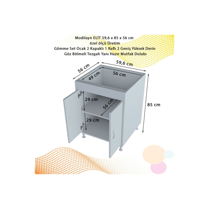 Elit 59,6 X 85 X 56 Cm Gömme Ankastre Ocak Ve Çift Raflı Mutfak Dolabı