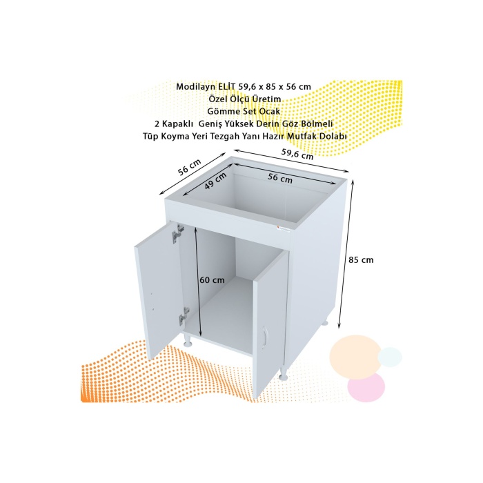 Elit 59,6 X 85 X 56 Cm Gömme Ankastre Ocak Ve Tüp Bölmeli Mutfak Dolabı